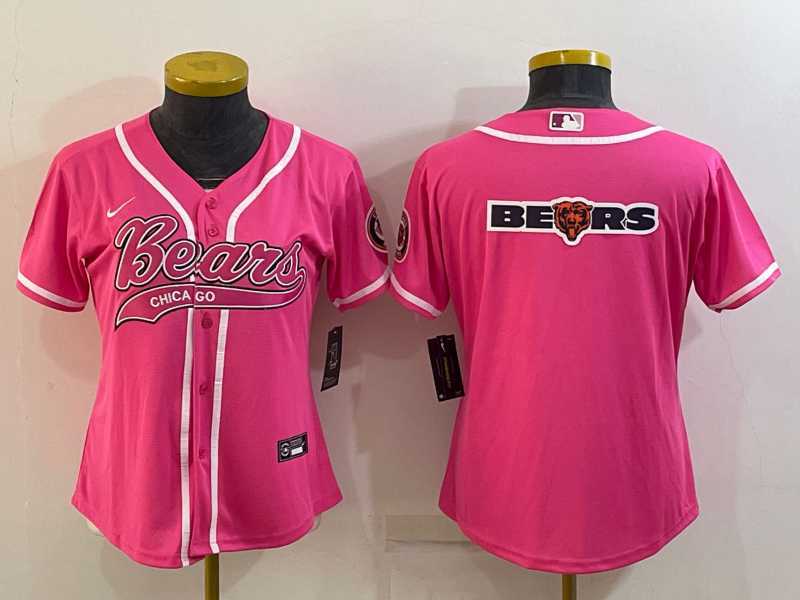 Women%27s Chicago Bears Pink Team Big Logo With Patch Cool Base Stitched Baseball Jersey->women nfl jersey->Women Jersey